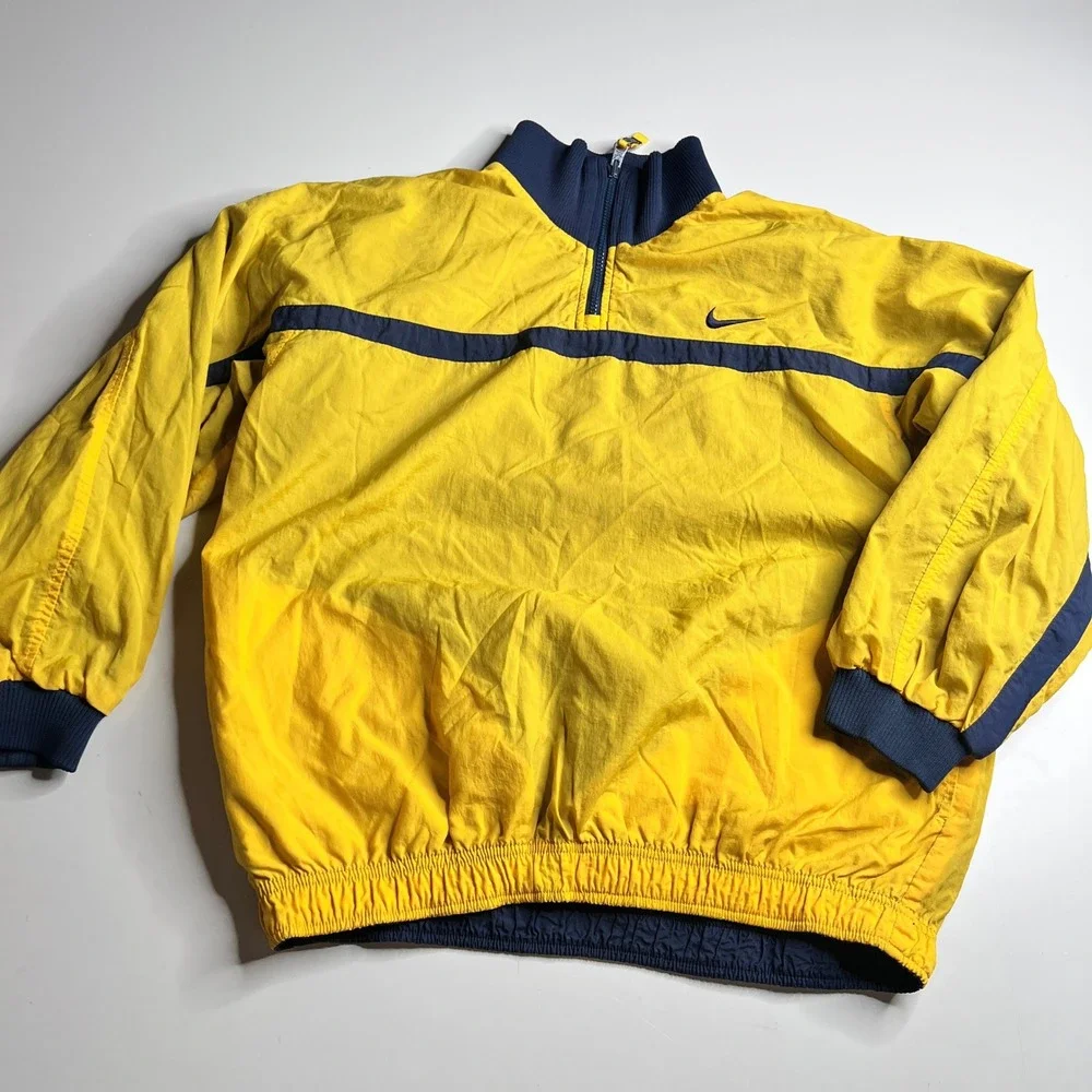 Vintage Nike Reversible Windbreaker Jacket Kids Large 14-16 Yellow Navy Blue Zip